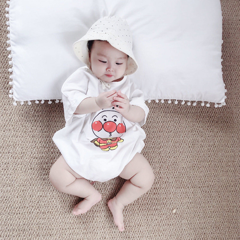 Áo Liền Quần Cotton Ngắn Tay Phong Cách Hàn Quốc Cho Bé