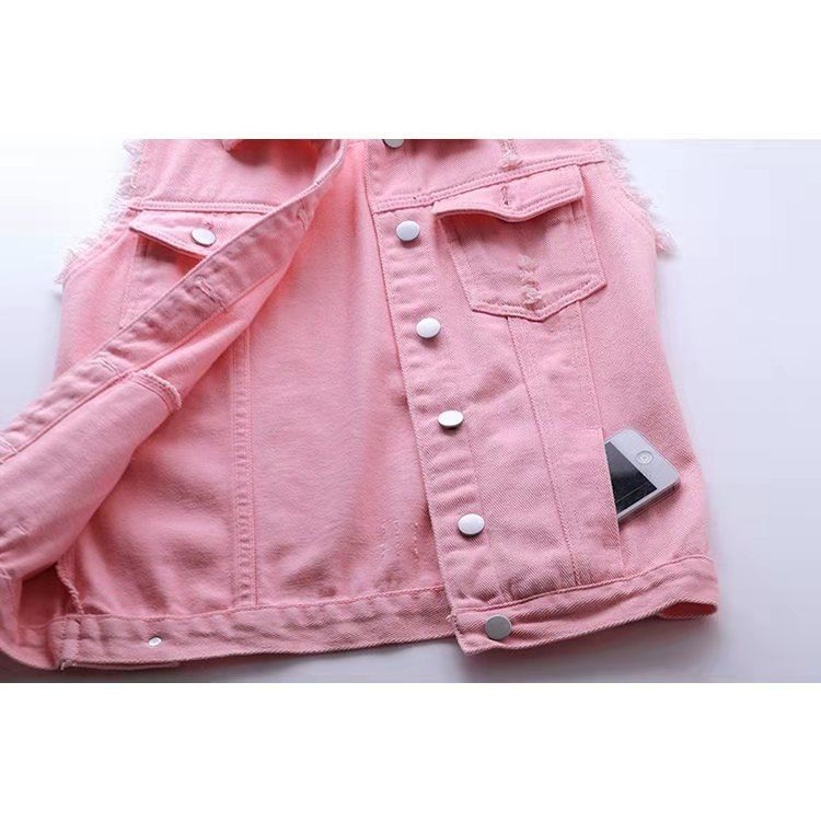 Áo Khoác denim Sát Nách Dáng Ngắn Ôm Sát Màu Sắc Thời Trang Xuân Hè 2021 Cho Nữ