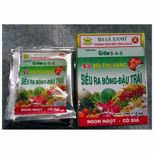 phân bón Siêu Ra Bông Đậu Trái - thương hiệu Ba lá Xanh. gói 10ml