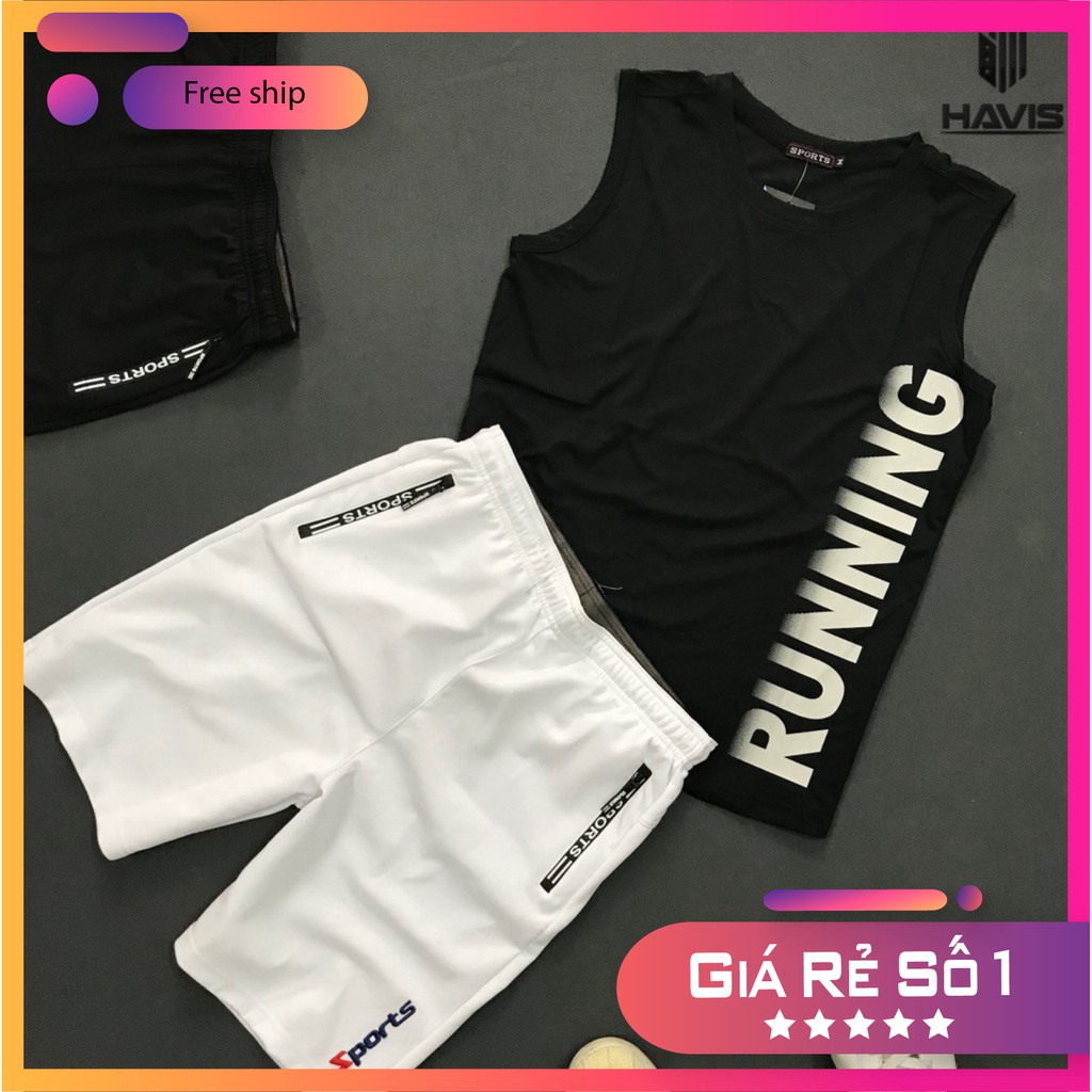 Set đồ bộ quần áo thể thao nam HAN'247 áo sát nách Running thun cao cấp - Kitty Free Shop