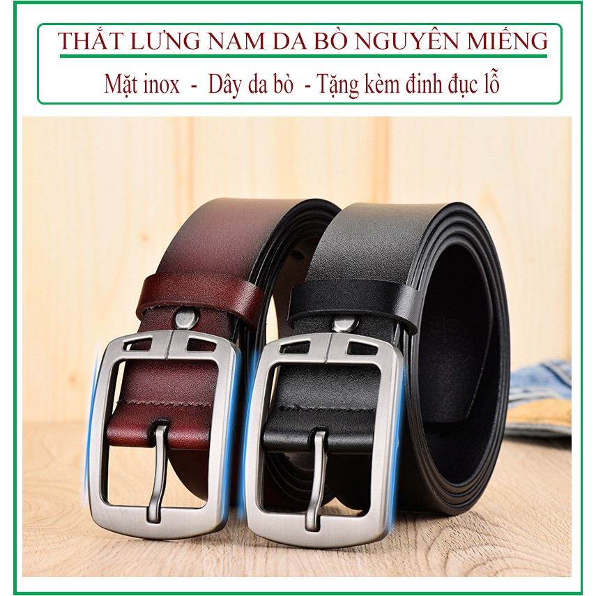 Thắt lưng nam da bò thật cao cấp, khóa cài hợp kim tặng kèm đinh đục lỗ thắt lưng.