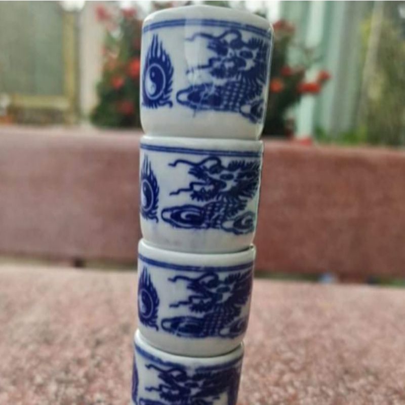 Chung cúng lẻ hàng Bát Tràng Việt Nam họa tiết rồng xanh-Đồ Tâm Linh Shop.