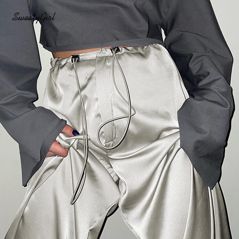 Quần Dài Lưng Thấp Dáng Rộng Màu Trơn Thời Trang 2022 Cho Nữ