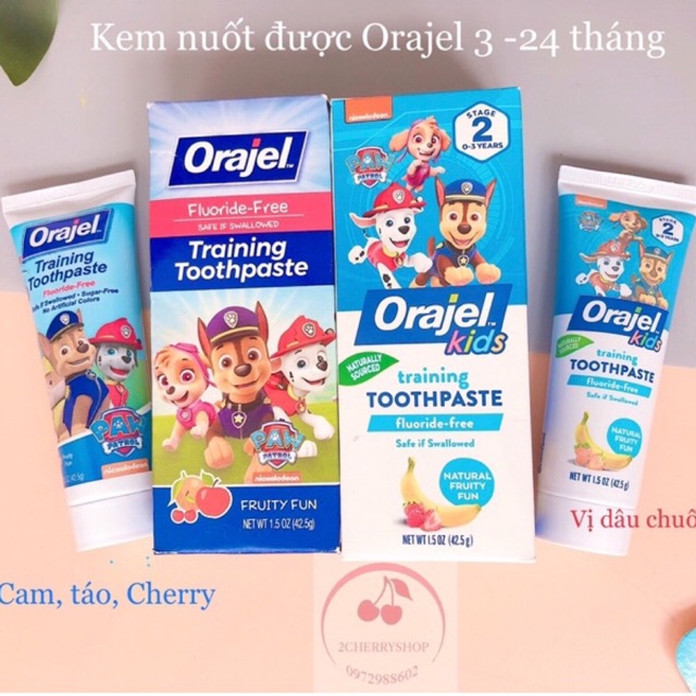 Kem đánh răng Orajel USA nuốt được - không chứa Flour