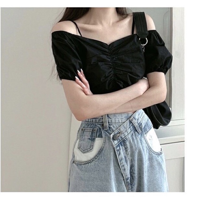 Quần jeans Ulzzang ống rộng khuy cài lệch _Pug