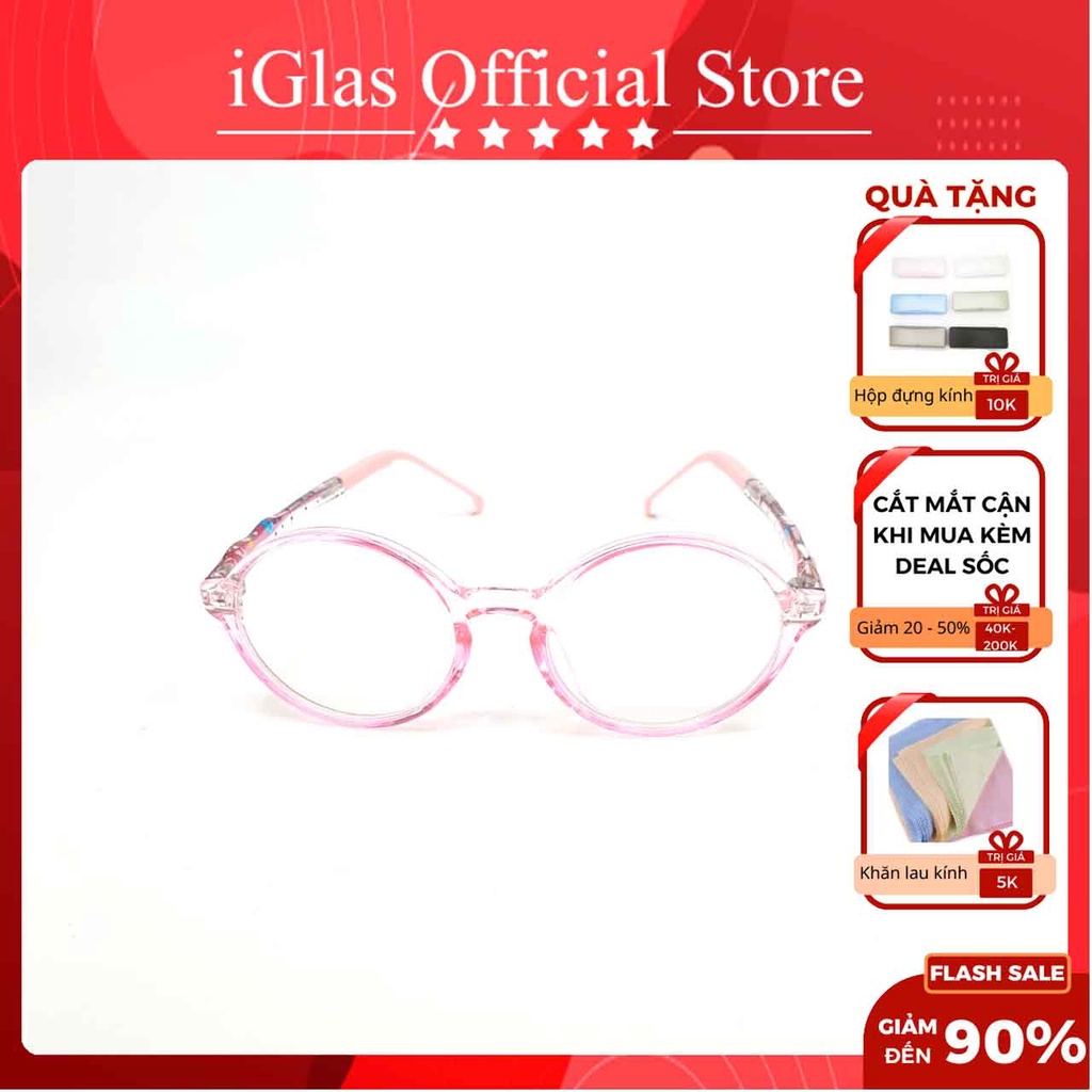 Gọng Kính Cận Màu Hồng Trong Dễ Thương Dành Cho Bé Từ 2-6 Tuổi iGlas 044 Chất Liệu Nhựa Dẻo TR90