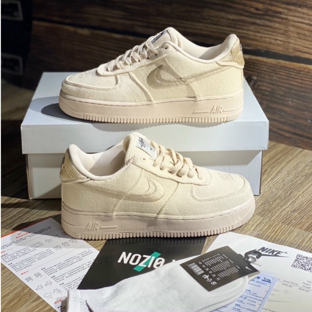Giày Sneaker cổ thấp AF1 - Air Force 1 x Stussy Fossil Stone ( Ảnh Thật)