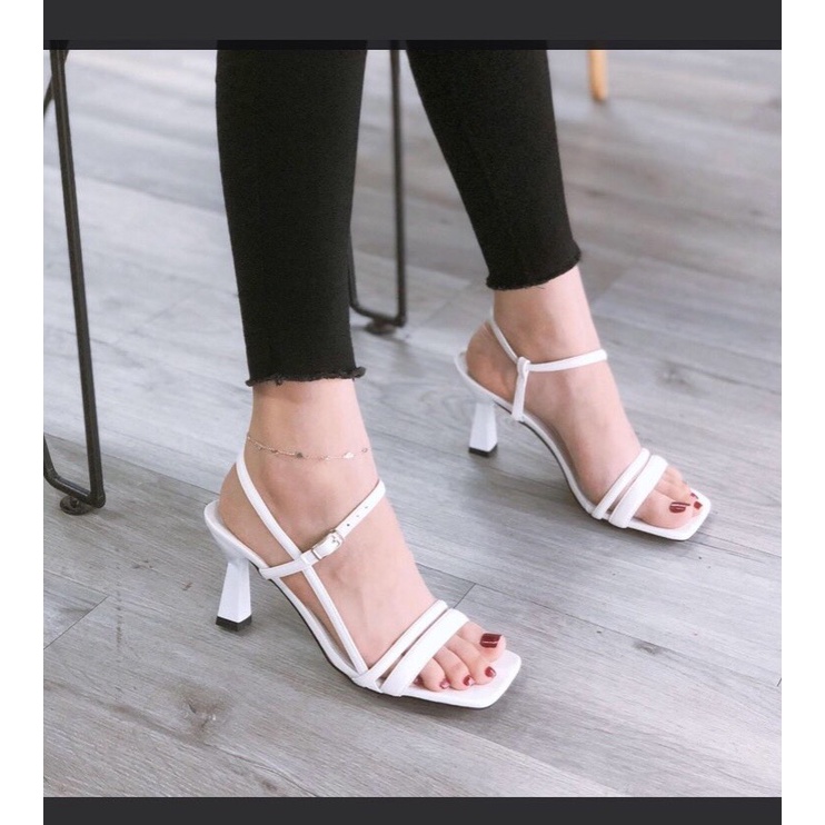 Giày nữ - giày sandal cao gót nhọn 6-7p hai dây ngang mềm êm