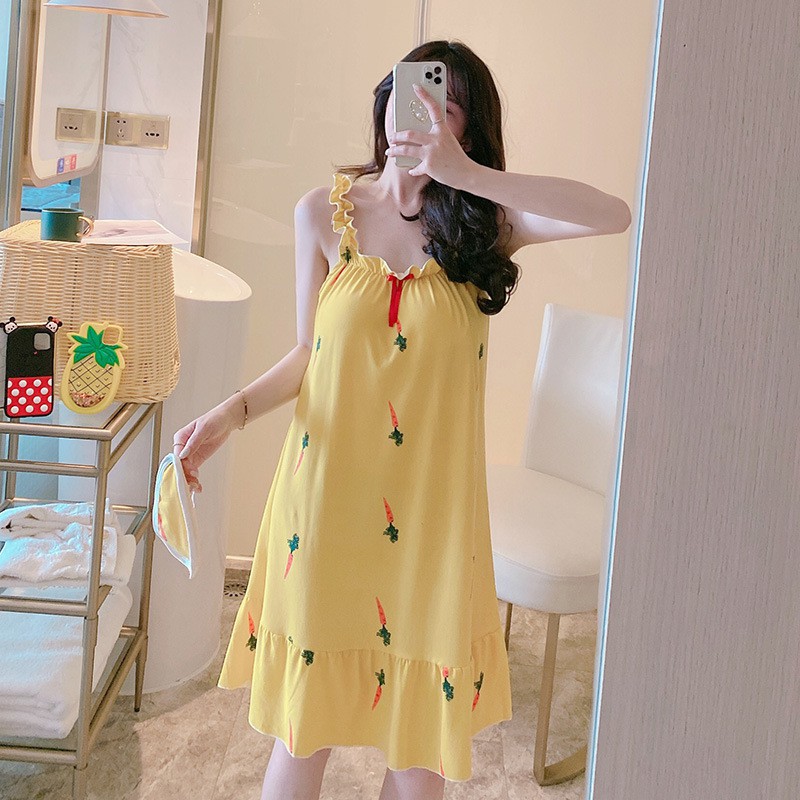 Váy Ngủ Đẹp FREESHIP Váy Ngủ Nữ 2 Dây Bản to Họa Tiết Xinh Xắn Chất Mát Kèm Bịt Mắt Siêu Hót AN27