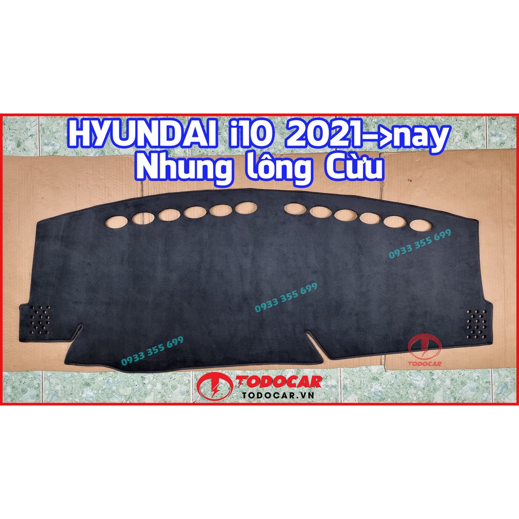 Thảm Taplo HYUNDAI i10 bằng Nhung lông Cừu, Da vân Carbon, Da vân Gỗ