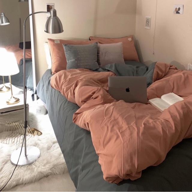 Bộ chăn ga gối cotton đũi: cam ghi | BigBuy360 - bigbuy360.vn