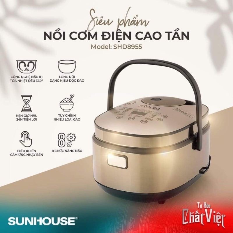 Nồi cơm đa năng điện cao tần,lòng dày nặng 1.5L SUNHOUSE MAMA SHD8955. Hàng Chính Hãng