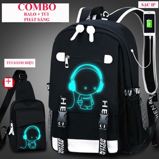 Bộ balo thời trang nam dạ quang phát sáng, Siêu Phẩm Balo 2024 BoyMusic & Tặng Ngay 01 Túi Đeo Chéo Dạ Quang