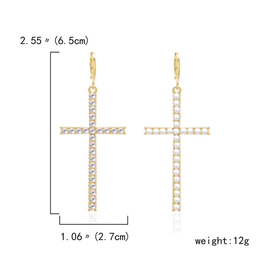 Đôi khuyên tai RINHOO FRIENDSHIP mặt hình thánh giá đính hạt ngọc trai nhân tạo thời trang cho nữ