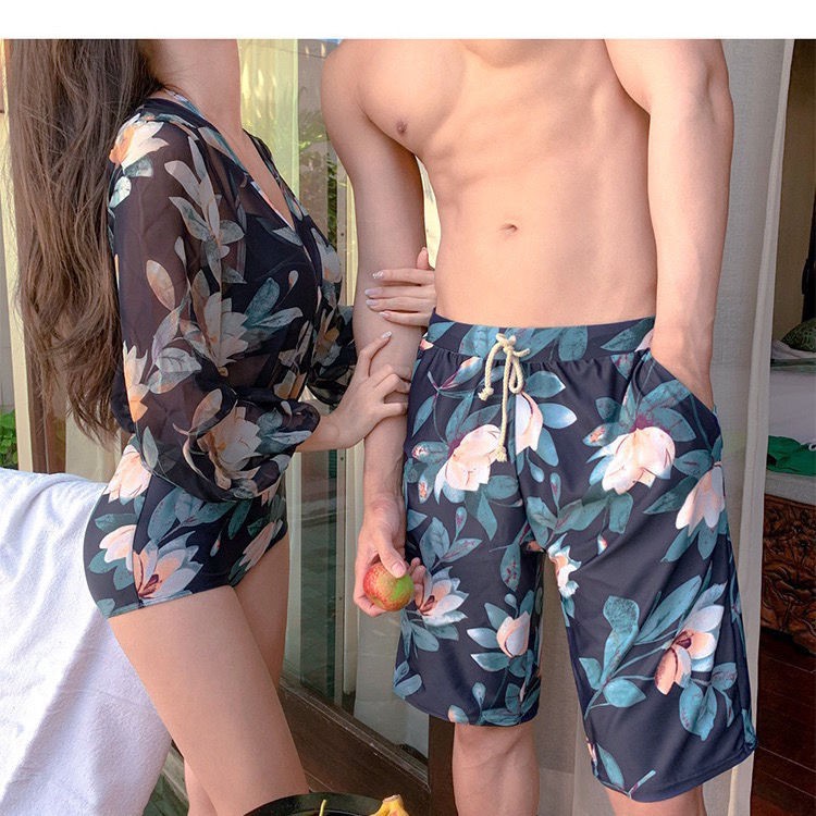 100 Korean couple swimsuit women's conservative cover belly thin long sleeve sun protection bikini new men's swimsuit qu