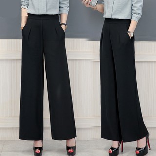 Quần tây đen dài ống rộng lưng cao thanh lịch cho nữ