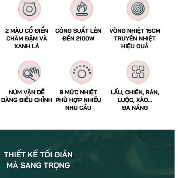 Bếp điện từ đơn cảm ứng nhiệt thông minh, bếp từ công suất 2100W bảo hành 12 tháng siêu tiện lợi cho gia đình