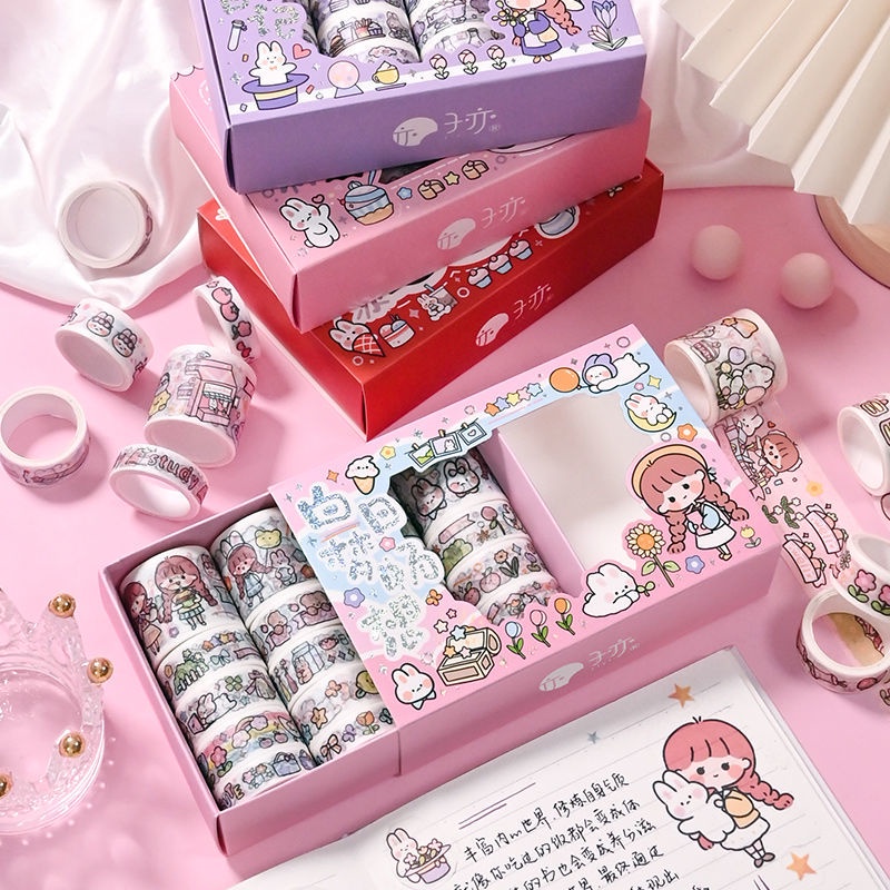 Washi Tape Bộ 20 Cuộn Băng Keo Giấy Dễ Thương Dùng Trang Trí Sổ Tay