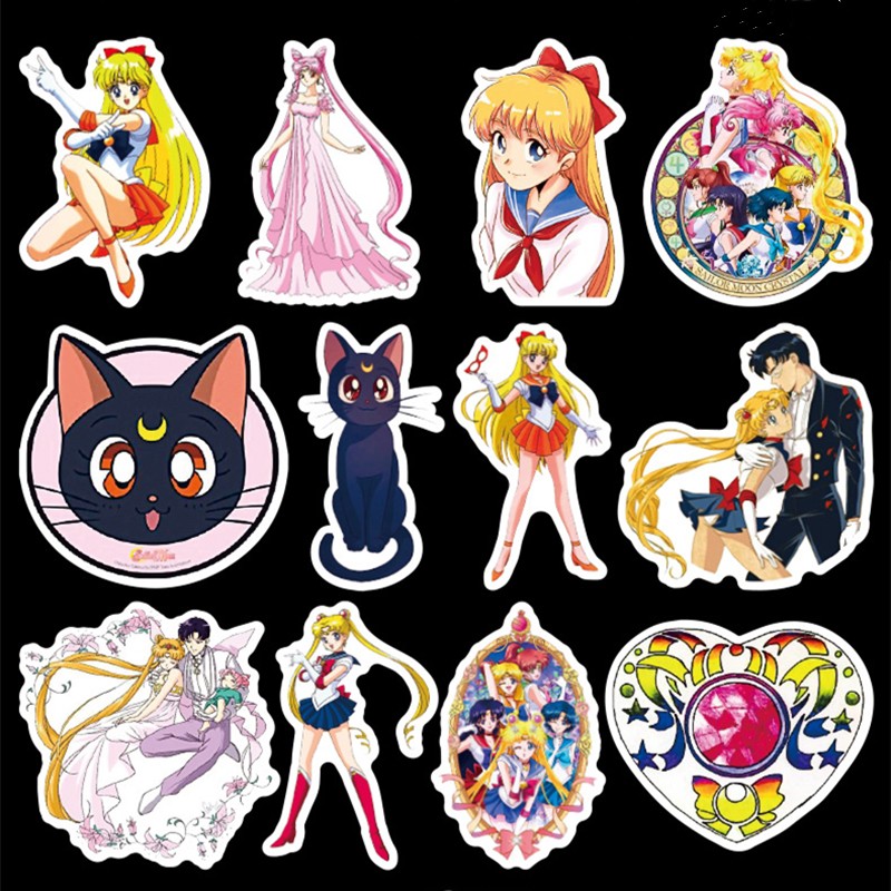 Set 50 Hình Dán Phong Cách Thủy Thủ Mặt Trăng Dùng Để Trang Trí