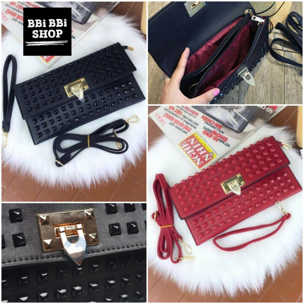Clutch Cầm Tay Đinh Tán // 1 dây đeo chéo // 1 dây đeo tay