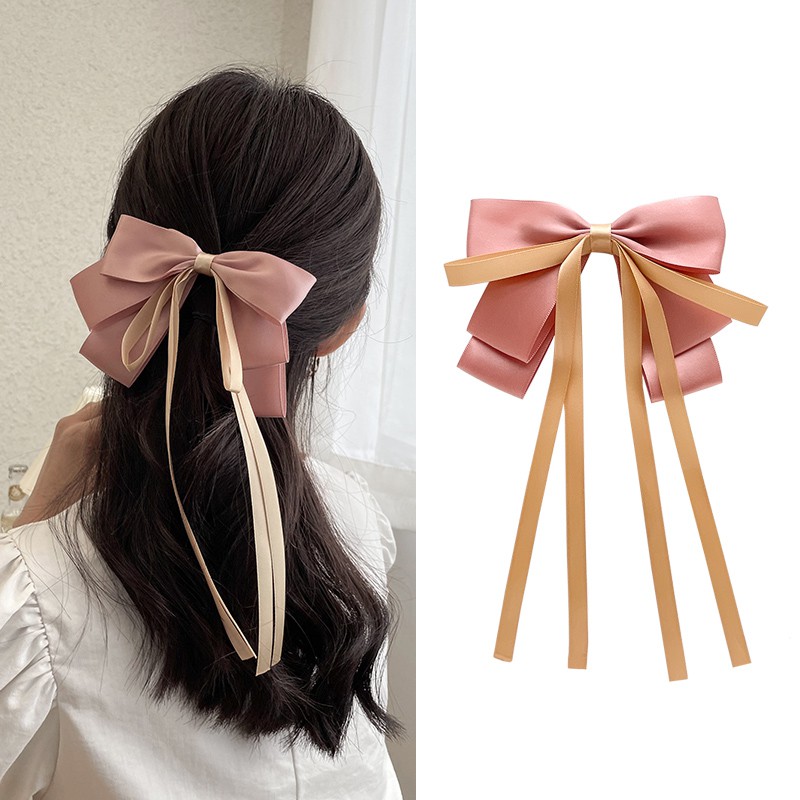 KMHO Kẹp tóc nơ lớn với ruy băng bằng lụa Satin thời trang cho nữ kẹp tóc phụ kiện tóc trang sức hàn quốc