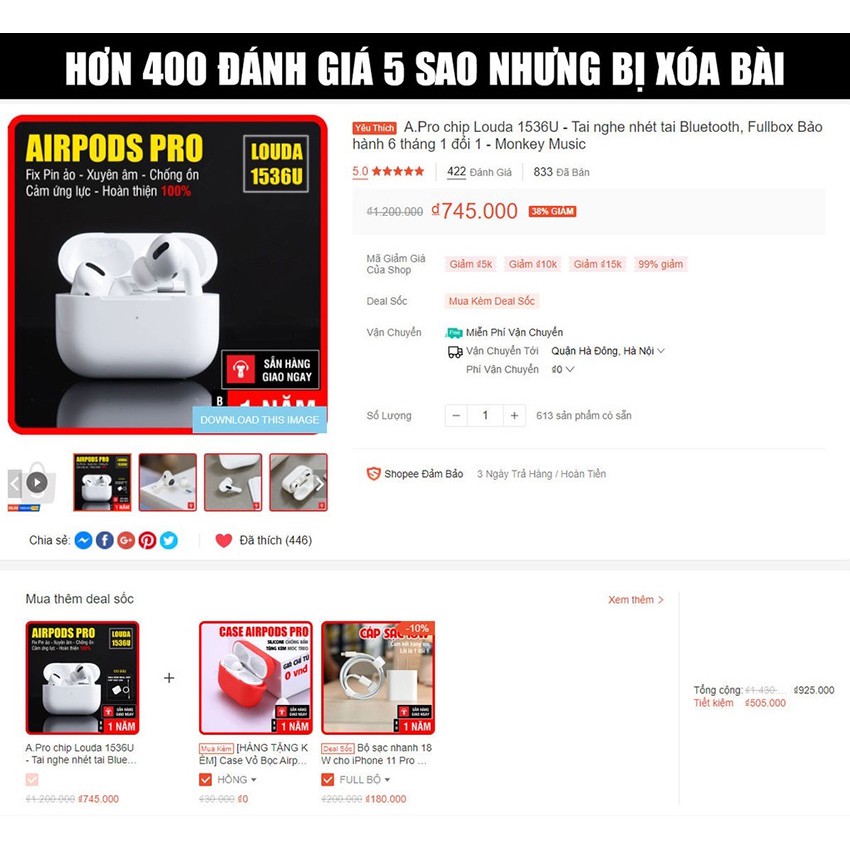 Tai Nghe Airpod Pro Louda 1536U Cảm Biến Hồng Ngoại Chống Ồn Xuyên Âm - Định Vị Đổi Tên - Sạc Không Dây | WebRaoVat - webraovat.net.vn