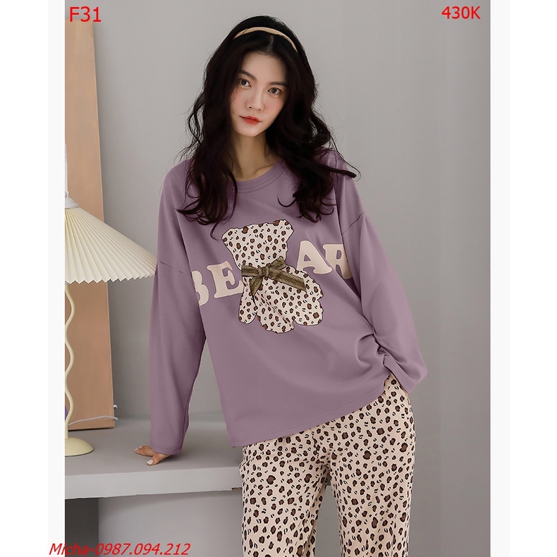 Bộ mặc nhà nữ dài tay Bear tím - Micha F31