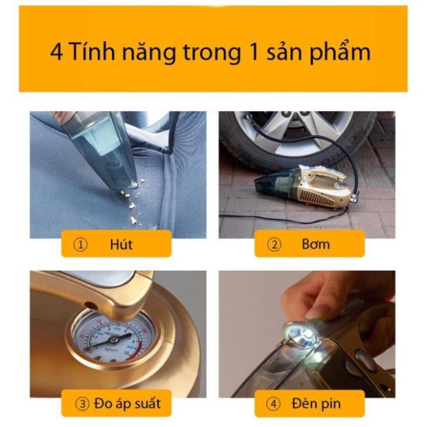 💥[CHÍNH HÃNG + FREE SHIP]💥 Máy Hút Bụi ô tô 4 in 1 Bơm Lốp Đo Áp Suất Và Đèn Pin Siêu Sáng BẢO HÀNH 1 NĂM💥SIÊU HOT💥