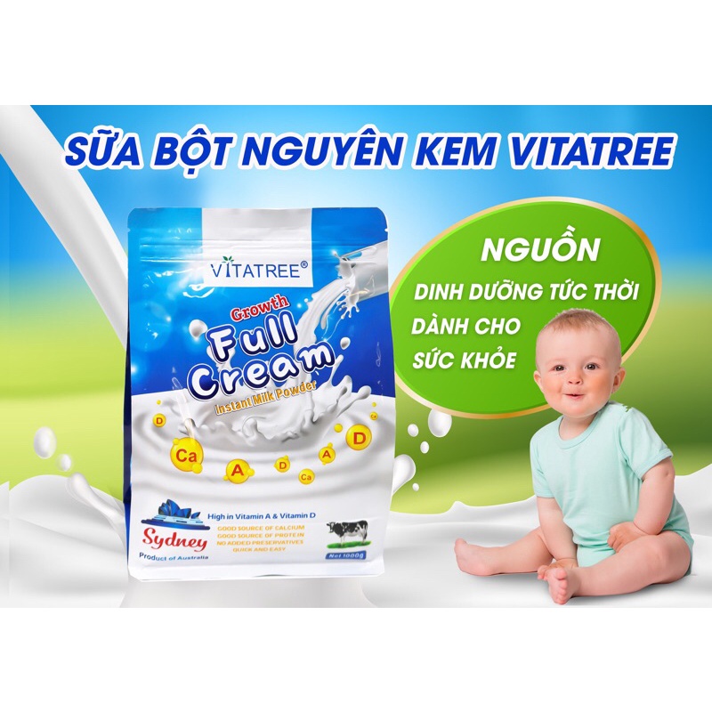 Sữa bột nguyên kem Vitatree 1kg - Growth Full Cream Instant Milk Powder