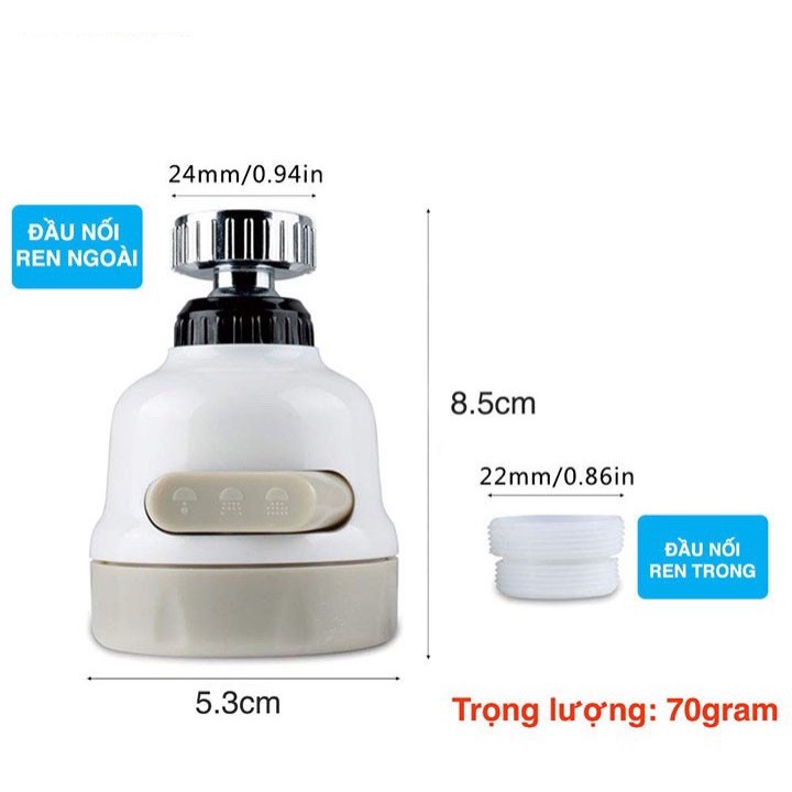 Đầu vòi tăng áp 3 mức độ cho bồn rửa chén - màu trắng