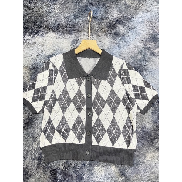 Áo len trám kẻ ô cổ bẻ | BigBuy360 - bigbuy360.vn