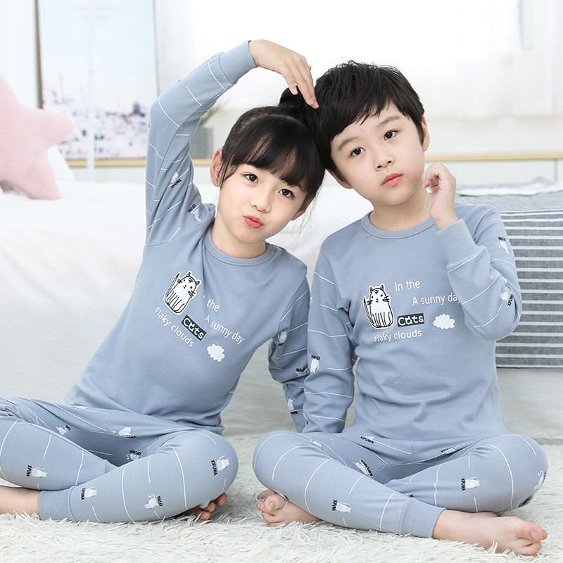 Bộ Đồ Ngủ Pijama Dài Tay In Hình Khủng Long Cho Bé Từ 2-15 Tuổi