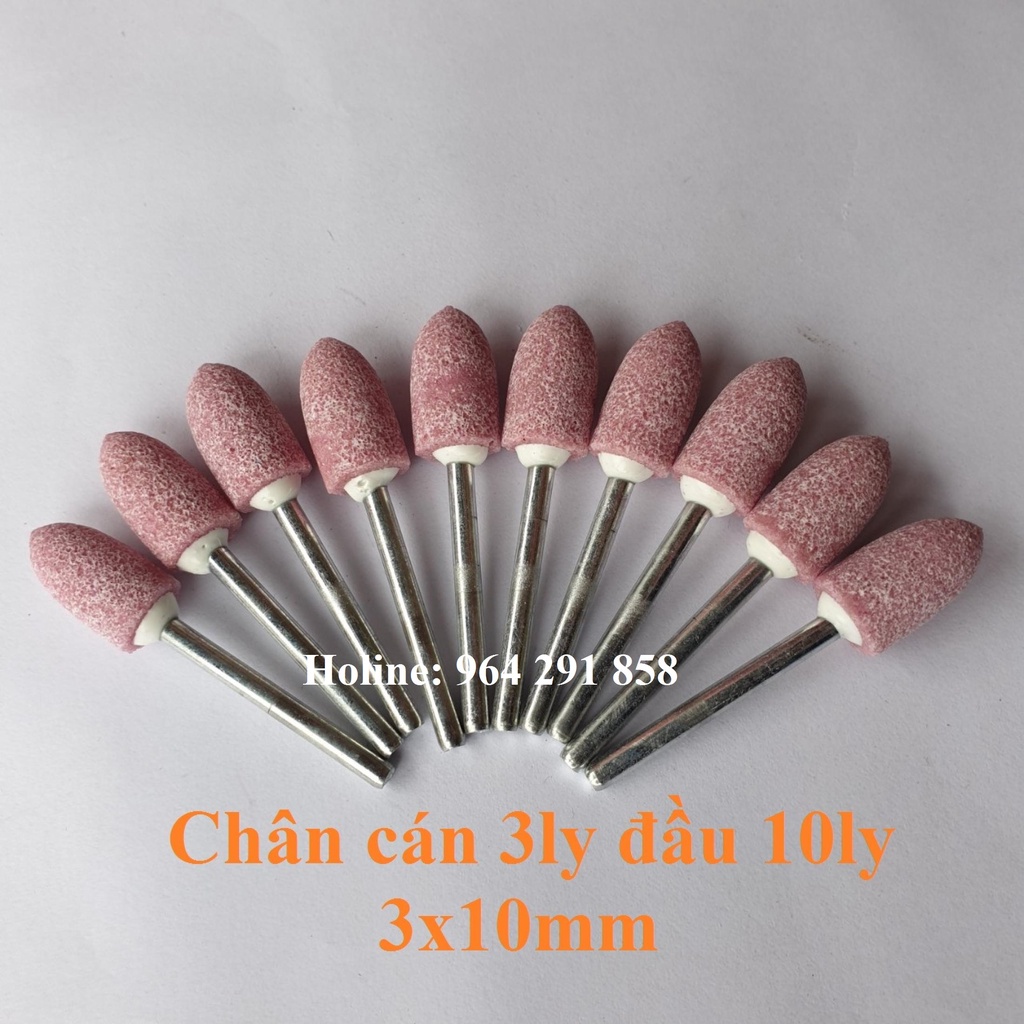 Mũi đá mài hình trụ đầu nhọn trục 3mm đầu đá 10mm