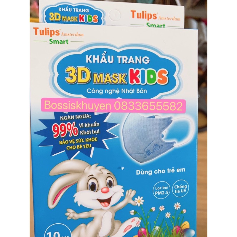 [CHÍNH HÃNG 7-14tuổi HỘP 10c]Khẩu trang trẻ em 3D KIDS hãng Tulips,khẩu trang y tế