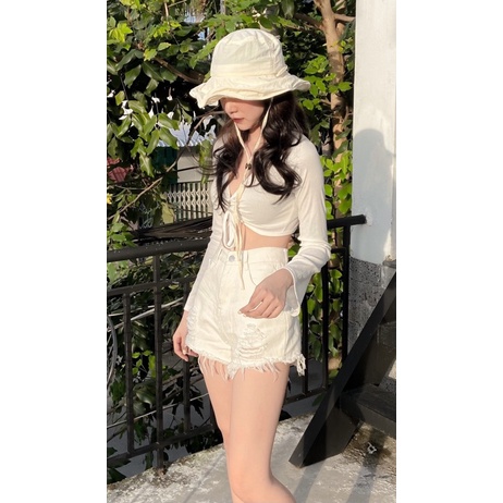 Áo Croptop Tay Dài Rút Ngực Tay Loe ⚡ YUMI BÁN SỈ