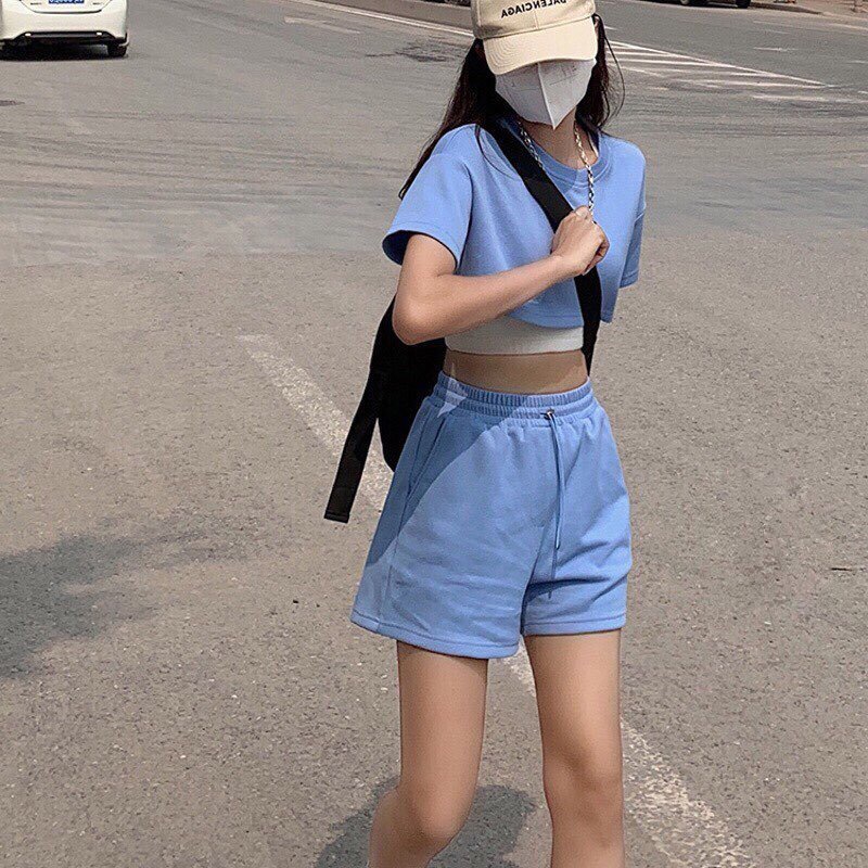 Sét Đồ Bộ Nữ 3 Món Chất Liệu Vải Su Cao Cấp, Áo Croptop kết hợp Quần Thun-VATI