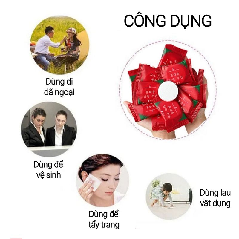 Combo 100 Viên Khăn Nén Bỏ Túi Hình Viên Kẹo Đa Năng