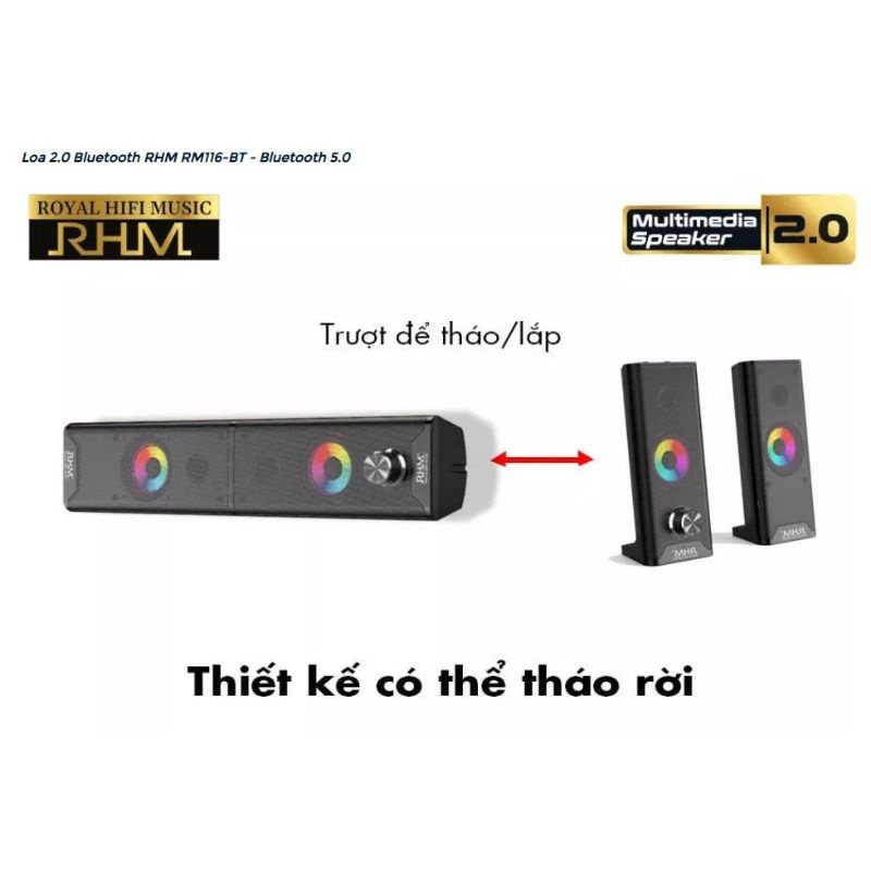 Loa Thanh Máy Tính Led có Bluetooth Để Bàn RHM RM -116BT 2.0 Công Suất 3W, Kết Nối USB, AUX