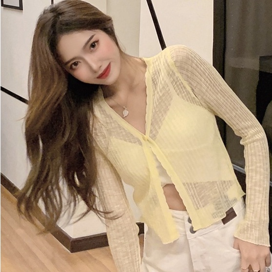 Áo Khoác Cardigan Dệt Kim Tay Dài Cổ Chữ V Chống Nắng Thời Trang Cao Cấp