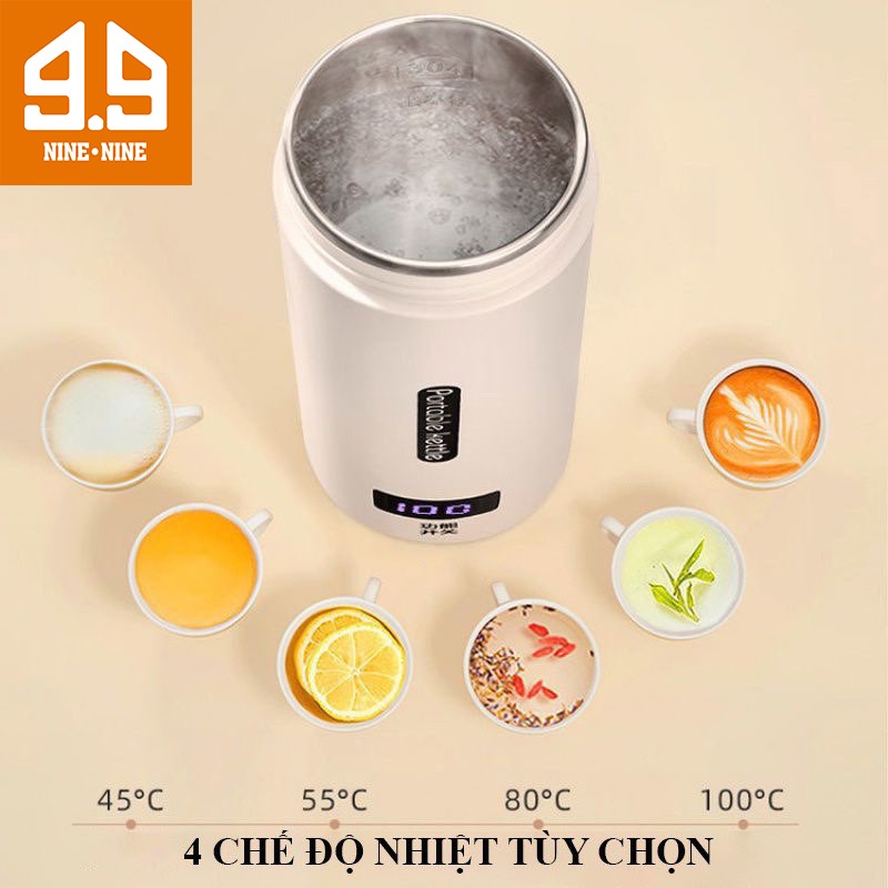 Ấm điện di động mini đa năng 2 trong 1, dung tích 500ml, Bình giữ nhiệt có thể nấu nước sôi hiển thị nhiệt độ