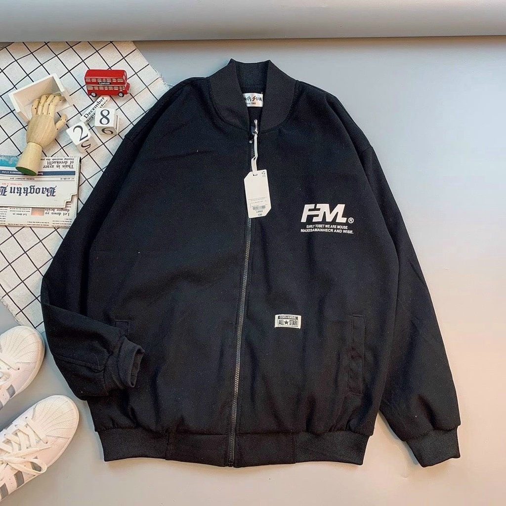 Áo khoác da lộn FM form rộng, áo khoác bomber unisex đơn giản, áo khoác nhẹ dây khóa kéo mặc đi chơi, áo khoác da lộn
