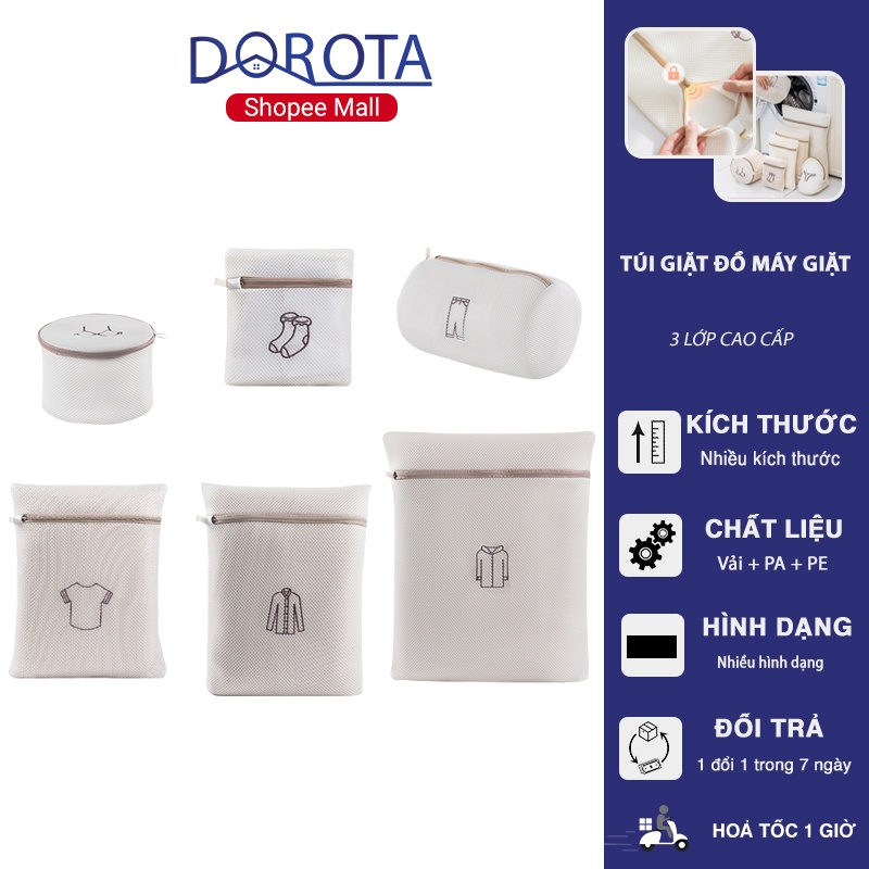 Túi giặt đồ máy giặt cao cấp 3 lớp DOROTA vải lưới dày đựng quần áo đồ lót tất vớ nhiều kích thước TG1
