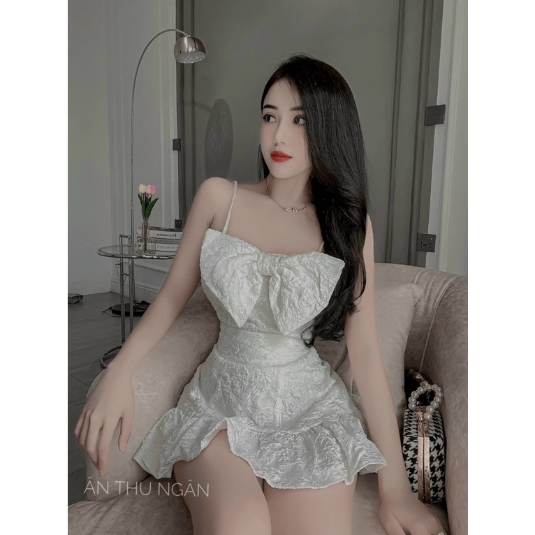 Đầm Nữ 2 Dây Phối Nơ Chất Gấm Có Mút Ngực Dáng Ôm Mặc Đẹp Siêu Xinh NEW UNISEX