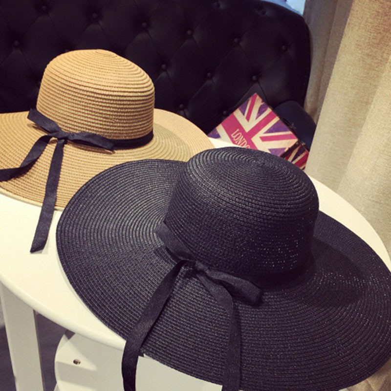 Nón Cói Rộng Vành Màu Đen Thời Trang Đi Biển Mùa Hè Cho Nữ