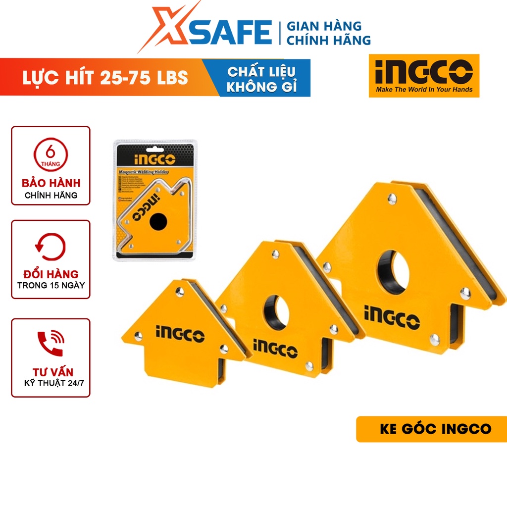 Ke góc nam châm INGCO Ke góc từ nam châm và thép, lực hút từ 25-50-75 Lbs, kích thước tương ứng 3-4-5 inch