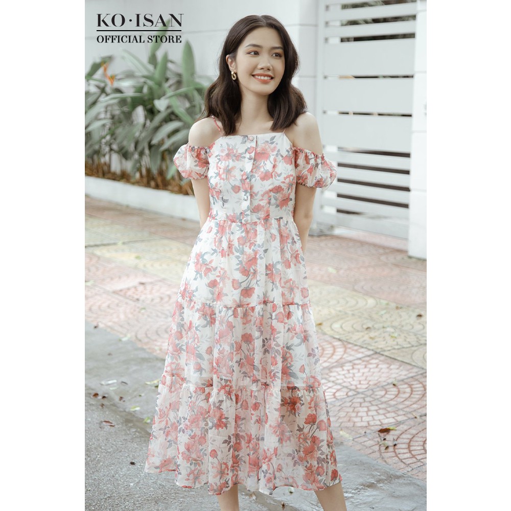 Đầm hai dây nữ KO-ISAN vải chiffon mỏng nhẹ, họa tiết hoa nhí thanh lịch nhiều màu sắc - 21056503