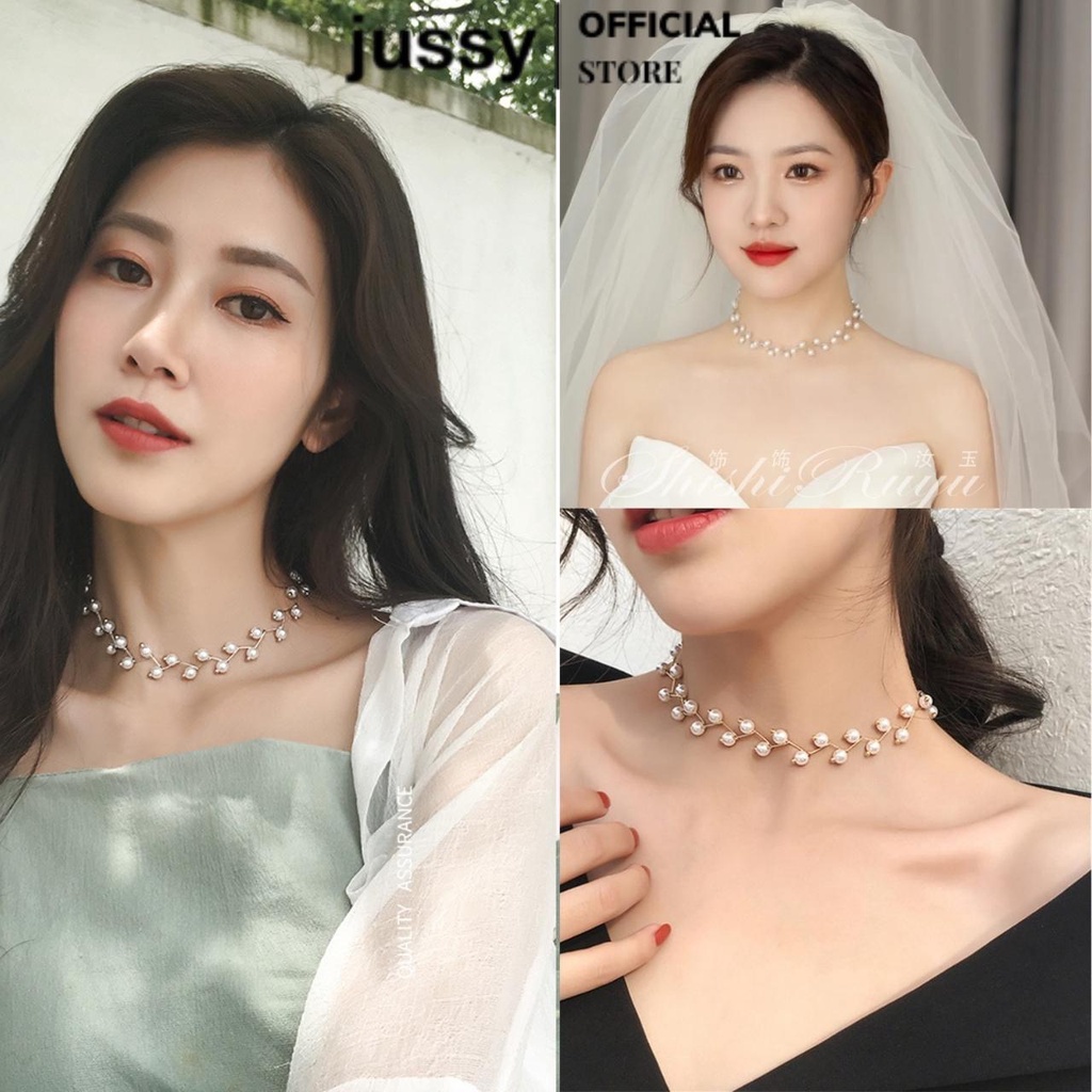 Dây Chuyền Nữ Jussy Fashion Kiểu Vòng Cổ Choker Dính Ngọc Trai Nhân Tạo Sang Chảnh Phong Cách Hàn Quốc