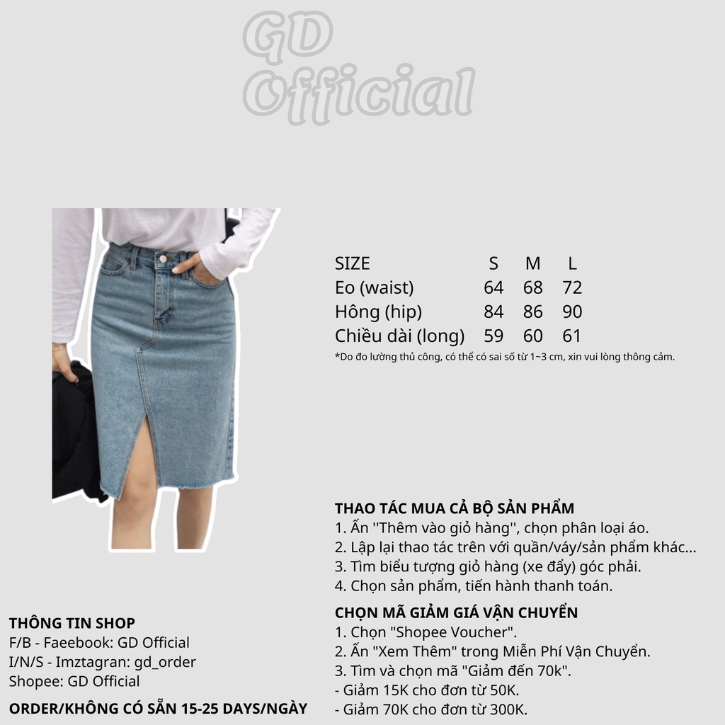 V2|Váy jeans bò dáng ôm bút chì cho nữ năng động, công sở xẻ tà chất denim dày dặn GD Official