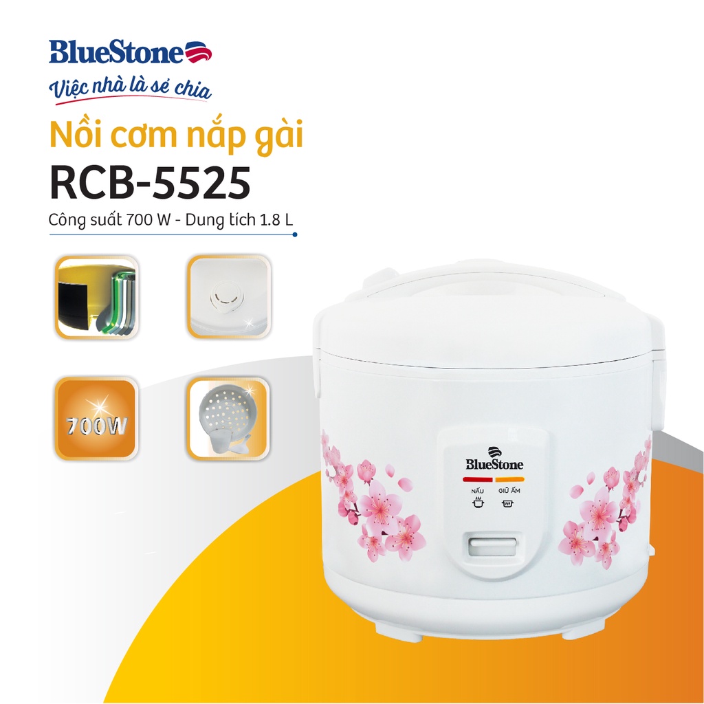 [Mã ELHADEV giảm 4% đơn 300K] Nồi cơm điện nắp gài BlueStone RCB-5525 1.8L