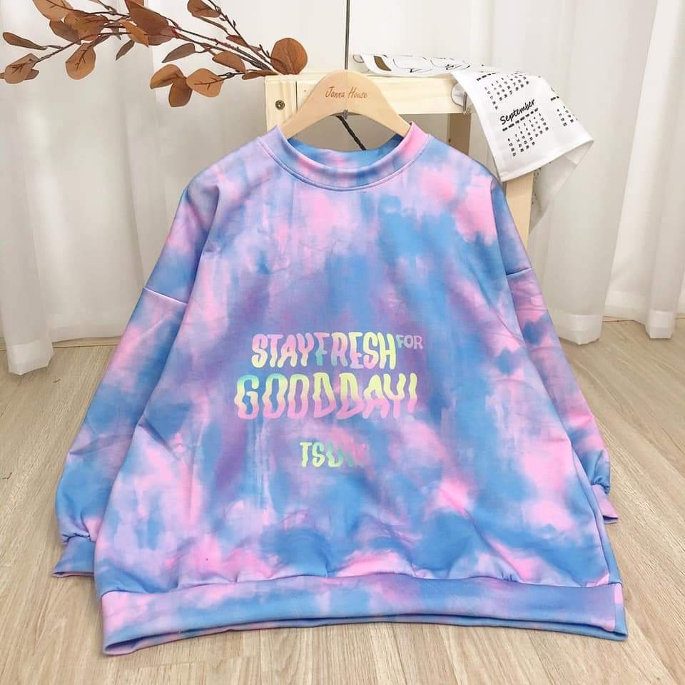 ÁO NỈ LOANG SWEATER TSUN STAY FRESH FOR GOOD DAY Hồng Xanh Tay Dài